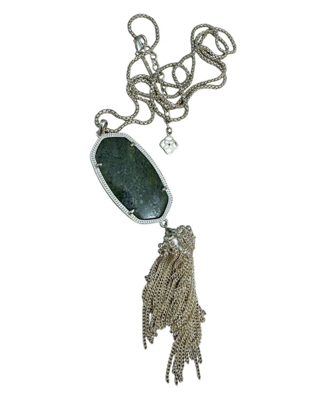 Kendra Scott Rayne Long Gold Necklace With Pyrite Stone & Tassel Pendant - Picture 5 of 13